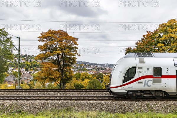 InterCity operated by Deutsche Bahn AG on the road between Stuttgart and Singen. The panoramic
