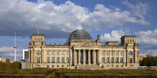 Reichstag, German Bundestag, Republic Square with Berlin TV Tower in the background, Berlin,