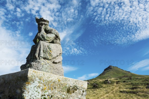 Statue of Virgin Mary. Roc de Courlande in Auvergne Volcanoes Regional Park. Puy de Dome. Auvergne