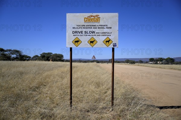 Sign at the entrance to the Field Conservation Centre and Reserve of the Cheetah Conservation Fund