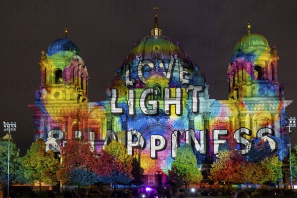 Berlin Cathedral, 21st BERLIN FESTIVAL OF LIGHTS, motto Let's Shine Together, light installations,