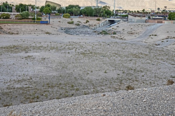 Las Vegas, Nevada - A water detention basin, one of about 100 built by the Clark County Regonal