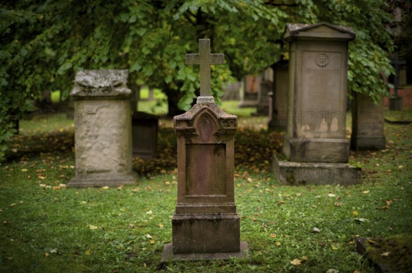 Gravestones, grave, graves, Hoppenlauf cemetery, oldest preserved cemetery in Stuttgart, autumn