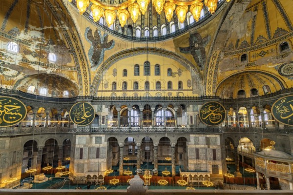 Interior of today's Hagia Sophia mosque or Church of St Sophia, former Byzantine church and museum