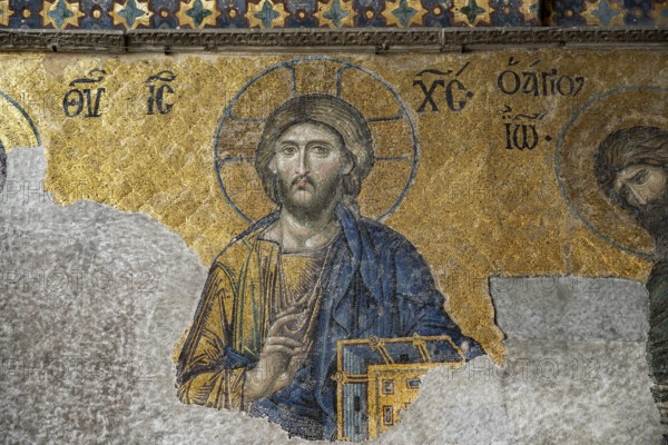 Deësis mosaic with Jesus Christ as Pantocrator in the interior of today's Hagia Sophia mosque or