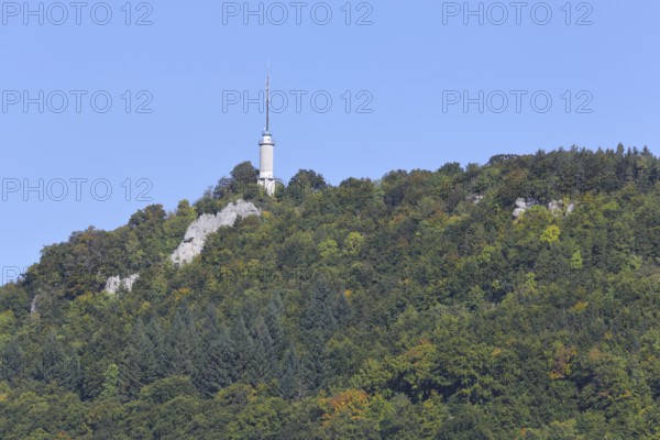 Lookout tower at the castle rock, rock cliffs, rocks, landscape, rock formations, mountain, forest,