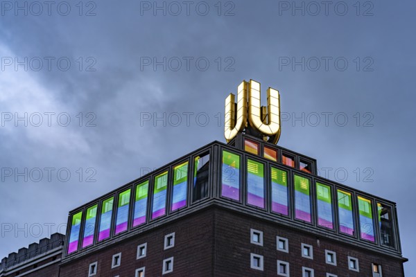Dortmund landmark U, centre for art and creativity in the former Union Brewery at dusk, Dortmund,