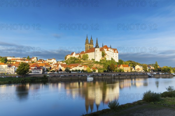 View of Albretsburg Castle and Meissen Cathedral, St. Johannis and St. Donatus, Reflection in the