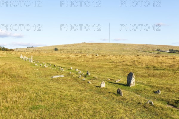 Rows of standing stones at Merrivale prehistoric ceremonial complex Dartmoor national park, Devon,