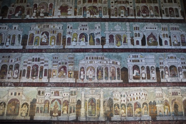 Mural painting in the Daria Daulat Bagh or Tipu Sultan's Summer Palace, Srirangapatna, Karnataka,