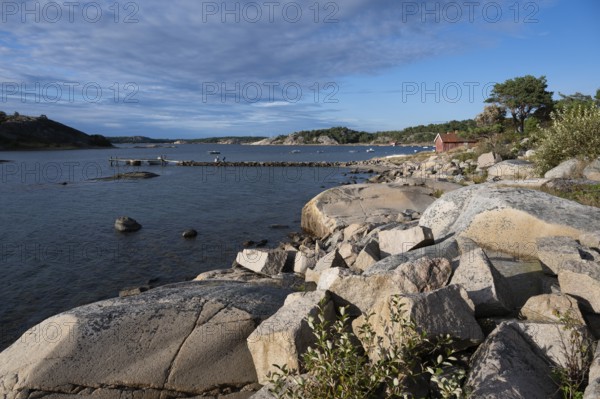 Falun red or Swedish red boathouse, Bohus granite, Resö island, Bohuslän, Skagerrak, Sotenäs,