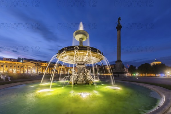 Evening atmosphere at Schlossplatz Stuttgart. View of the Königstraße pedestrian zone and the