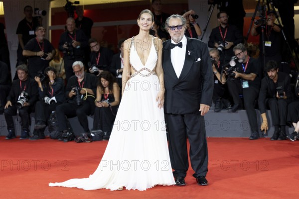 Venice, Italy - 3 September 2025: Louise Kugelberg and Julian Schnabel during the Red Carpet of -