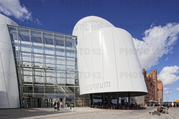 Entrance Ozeaneum, harbour promenade, natural history museum, museum shows the underwater world of