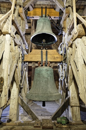 Church bells, clock chimes, wooden belfry, St. Mary's Church, also known as St. Mary's Church,