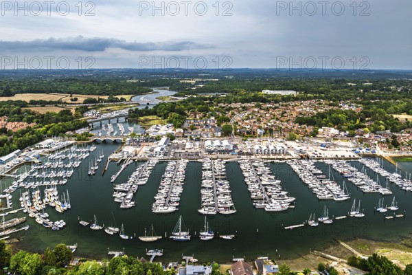 River Hamble and Swanwick Marina from drone, Swanwick, Southampton, Hampshire, England, United