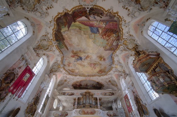 Interior, ceiling, ceiling fresco, main fresco by Enderle with the Trinity scene, naval battle of