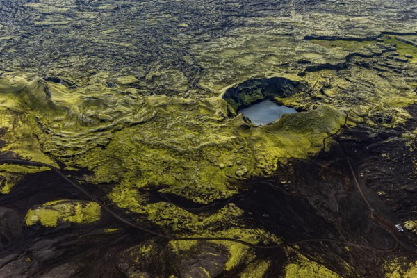 Crater, volcanic crater, crater lake, aerial view, sunny, summer, Laki crater, Lakagigar,