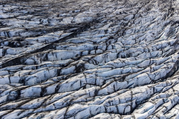 Glacier, crevasses, ice, aerial view, black ice, climate change, summer, Skeidararjökull,