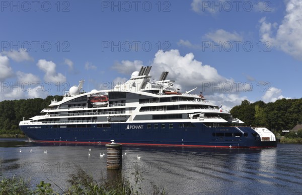 Luxury cruise ship LE LAPEROUSE sails through the Kiel Canal, Kiel Canal, Kiel Canal,