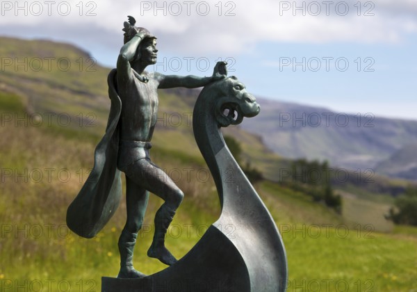 Statue of Leifur Eiríksson, the discoverer of America, who was born here, Eiríksstadir Museum,