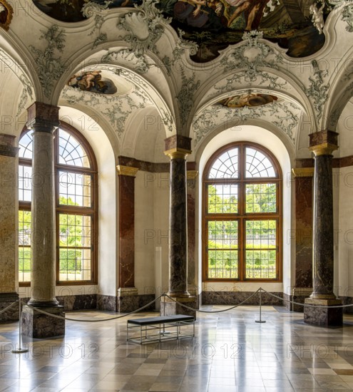 Interior design and exhibition rooms in the Würzburg Residence, imposing 18th century palace with