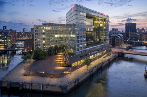 Aerial view of the Spiegel building at Ericusspitze in Hamburg's HafenCity in the Brooktorkai