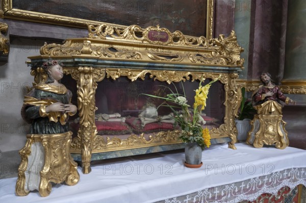 Reliquary sarcophagus of St Lucianus, catacomb saint, Abbey Church of the Assumption of the Virgin
