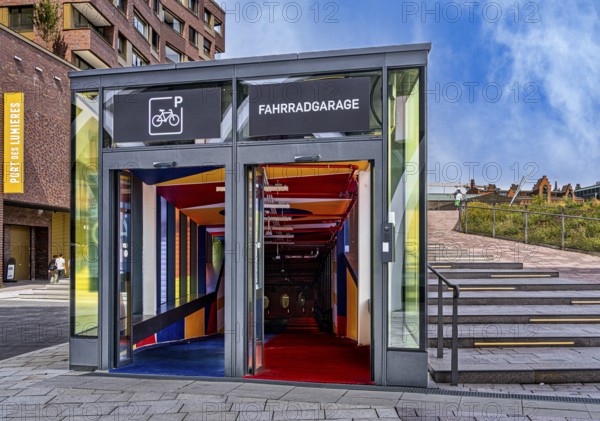 Westfield, access to the bicycle car park and the architecture at the new Hamburg shopping centre,