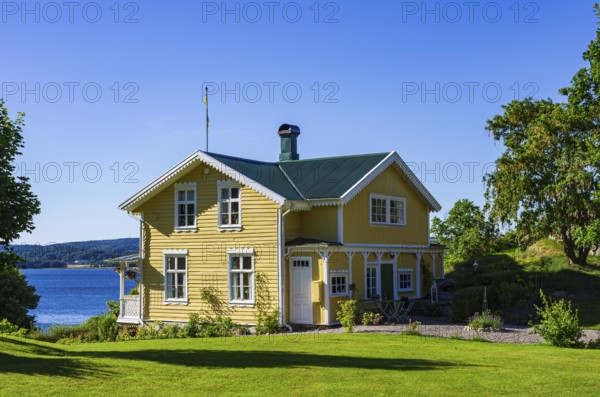 Historic building structures of Gustafsberg, a former spa and bathing resort on the Byfjord in