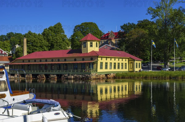 Former spa and bath building at Gustafsberg, a historic spa and bathing resort on the Byfjord in