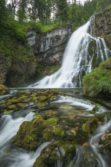 Summer nature experience at the Golling waterfall with lots of water, Golling an der Salzach,