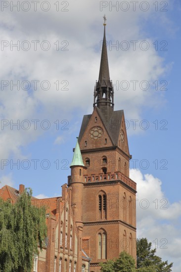 Tower of the Propsteikirche Herz Jesu built in 1891, Brick building, Brick church, Old Town,