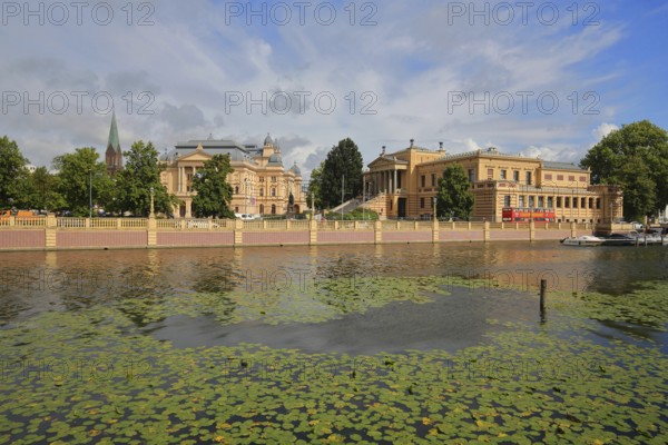 State Theatre, State Museum and shore of the castle lake, Old Garden, Schwerin,