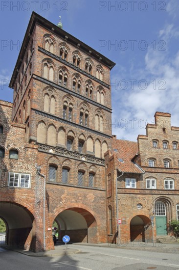 Historic castle gate and customs officers' house as parts of the former city fortifications, city