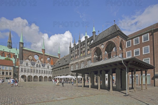 Gothic Kaak former pillory at the market square and town hall, pedestrian, temple, wooden beams,