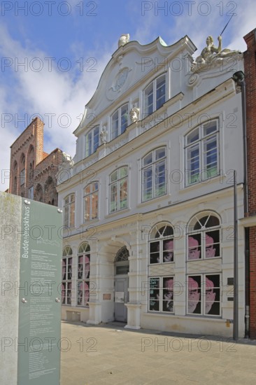 Historic Buddenbrook House, Heinrich and Thomas Mann Centre, Museum, Inscription, Banner, Old Town,