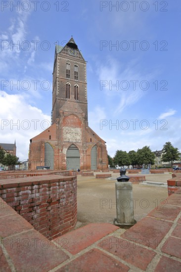 Gothic St Mary's Church tower without nave, brick church, Wismar, Mecklenburg-Western Pomerania,