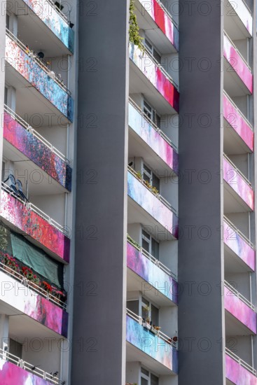High-rise residential building, in Essen-Steele, with colourfully designed façade, balcony