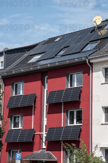 Residential building with photovoltaic modules on the façade and roof, North Rhine-Westphalia,