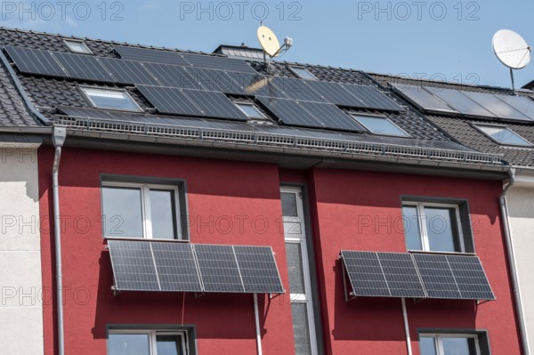 Residential building with photovoltaic modules on the façade and roof, North Rhine-Westphalia,