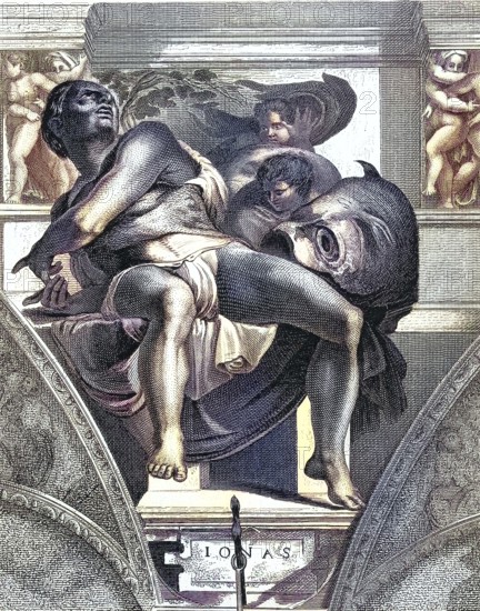 Jonah, prophets in the Tanakh, biblical story, depiction from the Sistine Chapel, Michelangelo,