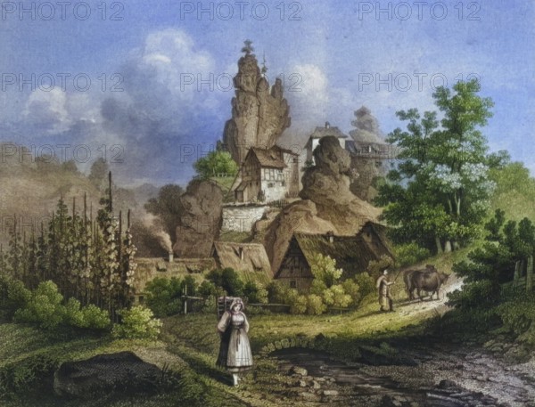 The rock castle in Tüchersfeld, around 1850, Franconian Switzerland, district of Bayreuth, Upper