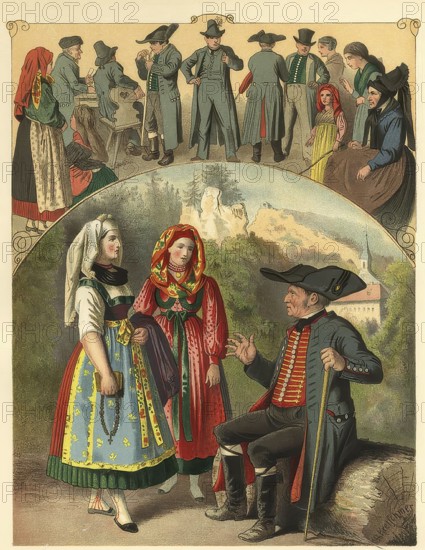 Traditional costumes from Franconian Switzerland, Upper Franconia, Bavaria, Germany, digitally