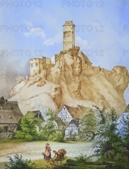 Veldenstein Castle, medieval hilltop castle, around 1850, near Neuhaus an der Pegnitz, Franconian
