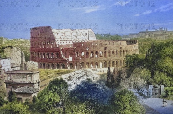 Colosseum, Amphitheatrum Novum or Amphitheatrum Flavium, the largest of the amphitheatres built in