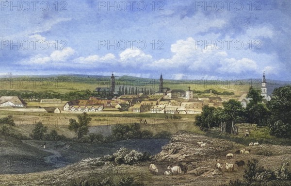 Erlangen in 1850, Middle Franconia, Bavaria, Germany, digitally enhanced reproduction from a 19th