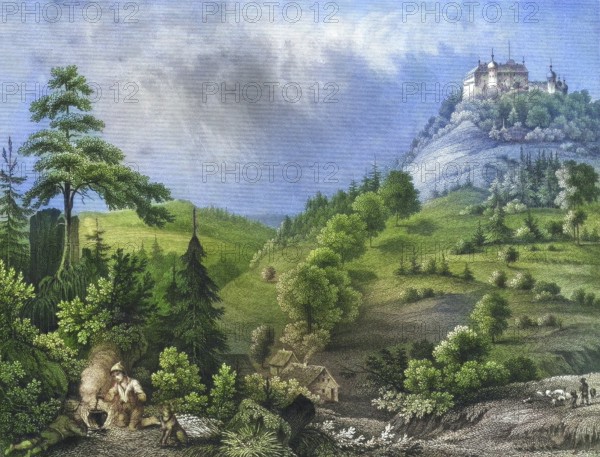 Greifenstein Castle around 1850, Franconian Switzerland, Heiligenstadt, district of Bamberg, Upper