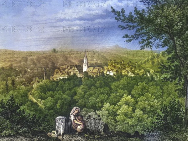 City of Gräfenberg, around 1855, Franconian Switzerland, district of Forchheim, Upper Franconia,