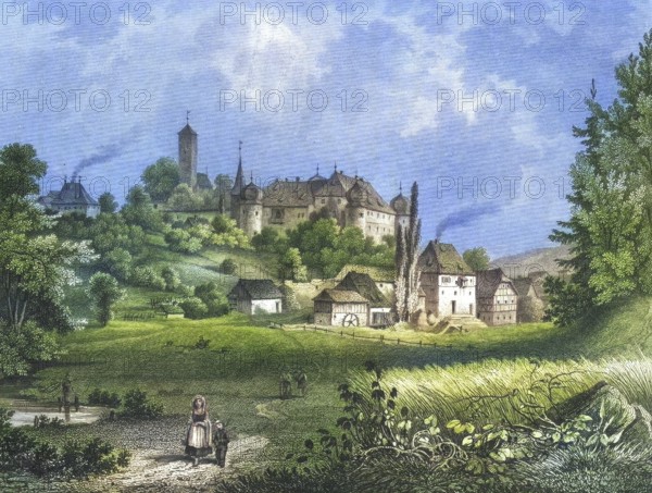 Burg Aufseß, Aufsess, Schloss Oberaufseß, Oberaufsess, around 1850, Franconian Switzerland,